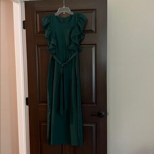 Elegant Green Ruffle Midi Dress